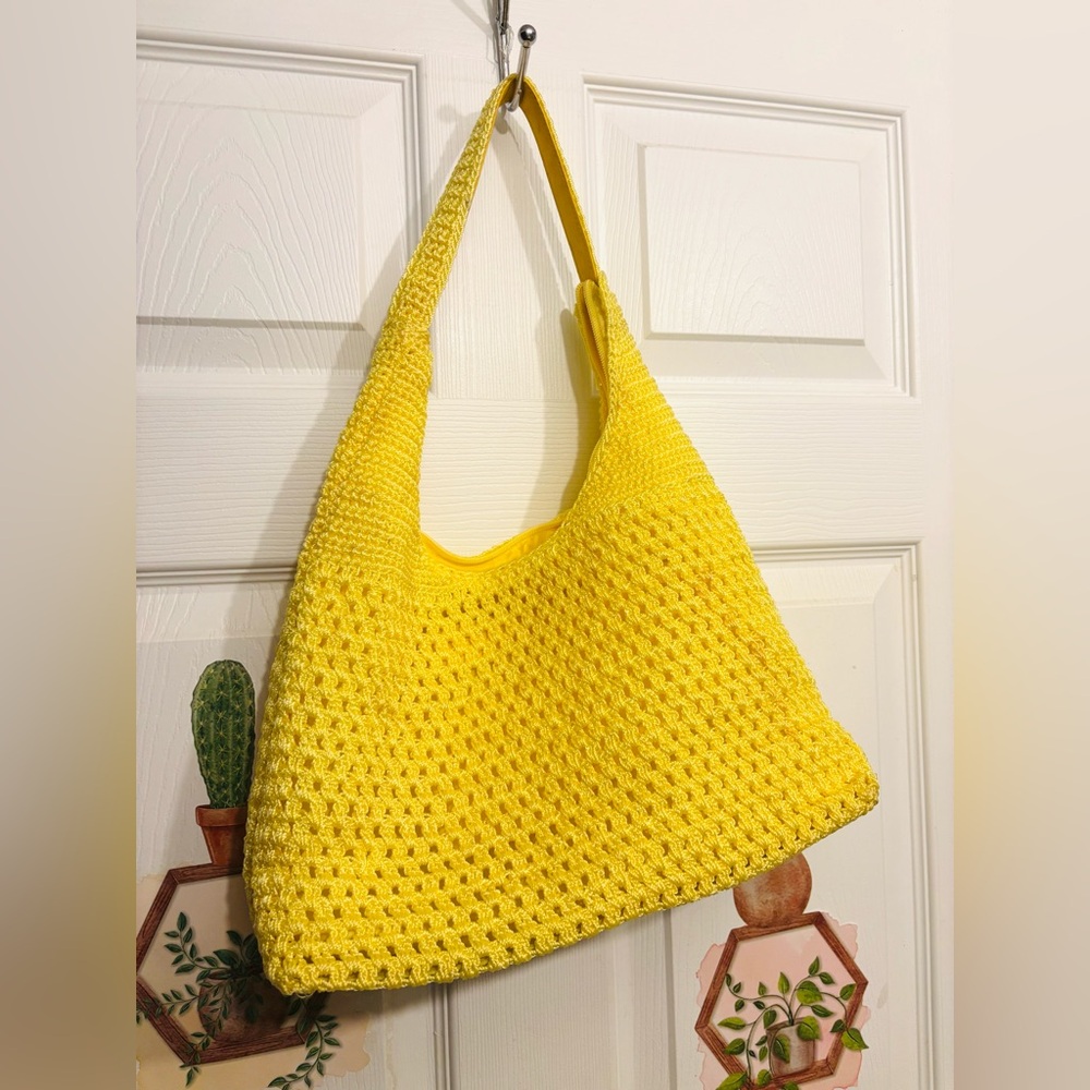 Crotchet Hand Woven Yellow Hobo Shoulder Bag Purse - Picture 2 of 5